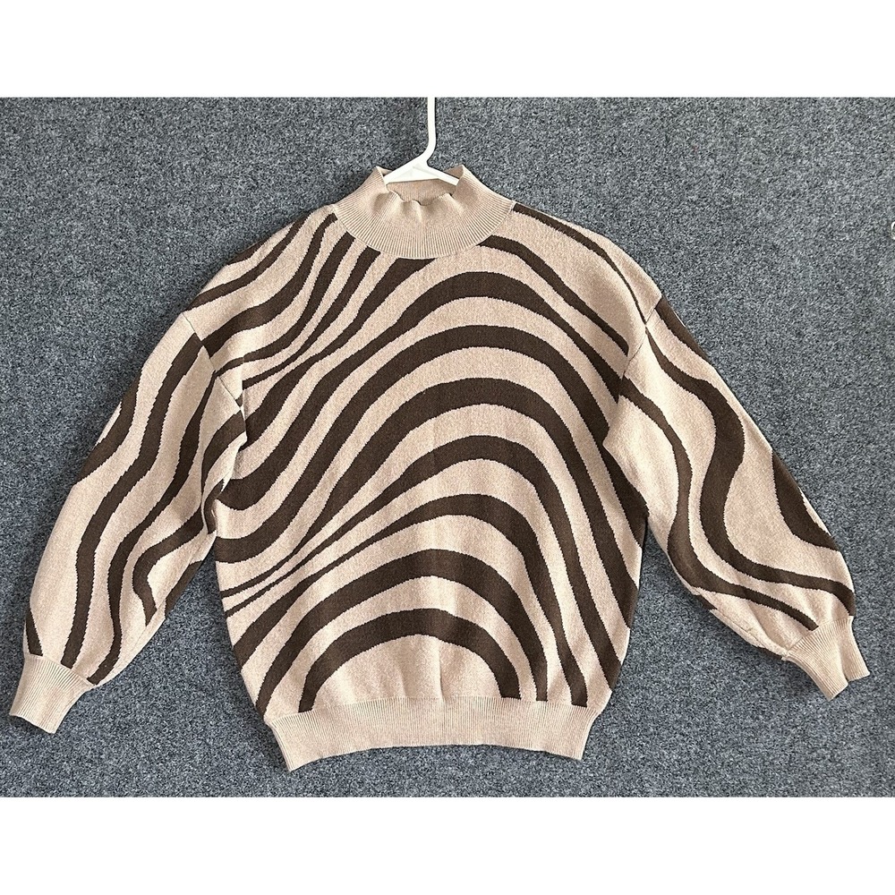 Sage & Oak Women's Tan & Brown Zebra Print Mock Turtleneck Sweater - SMALL